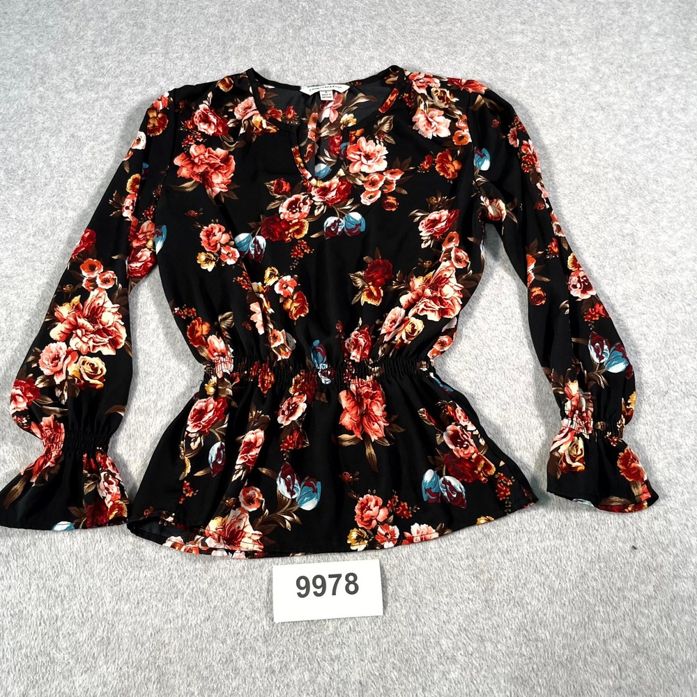 Counterparts Blouse Top Womens Small Multicolor Floral‎ Smocked Waist Split Neck